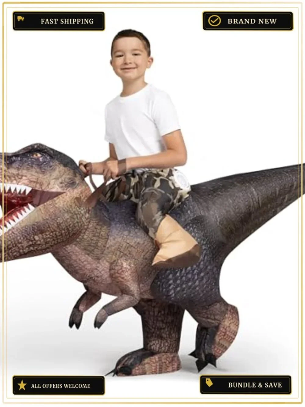 Inflatable T-Rex Dinosaur Costume Kids Ride-On Blow Up Suit